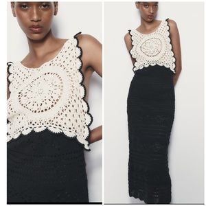 Zara crochet chunky knit contrasting scalloped dress, handcrafted